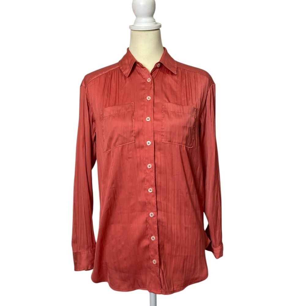 By Anthropologie G-Star Correct Red Long Sleeve Button Down Slim Blouse Size XXS